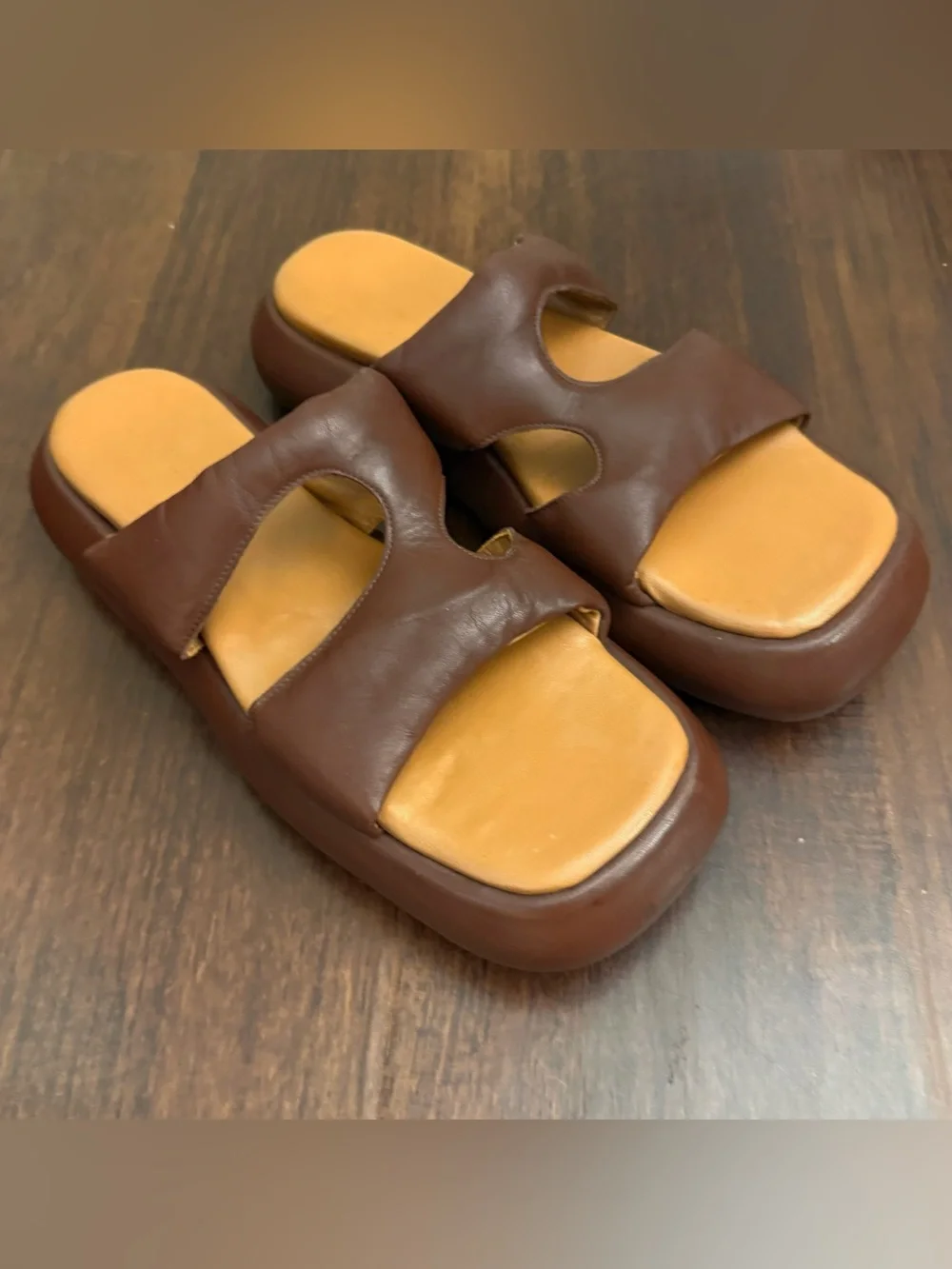 Eckhaus Latta Zee Leather Platform Slides in Brown Size US 10